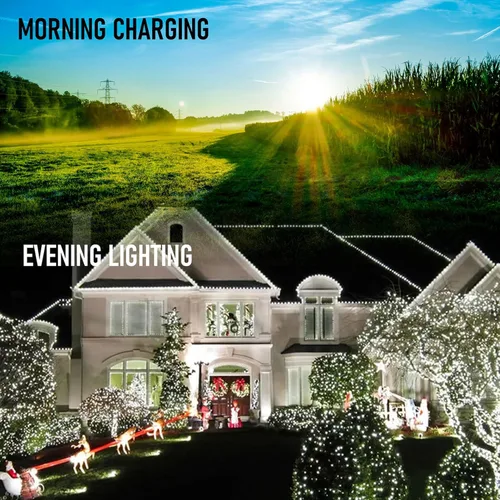 Miniatura 7 de Dazzle Bright Paquete de 2 tiras solares de Navidad blancas de 400 LED de 132 pies para exteriores, funciona con energía solar con 8 modos de luces