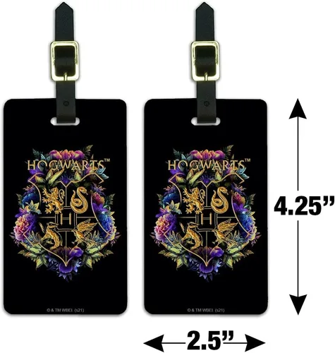 Miniatura 6 de Harry Potter Hogwarts - Juego de 2 tarjetas de identificación con escudo floral para equipaje de mano