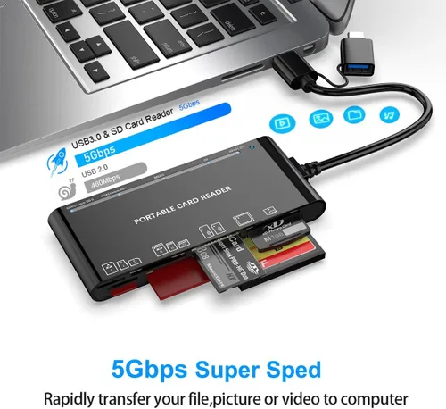 Miniatura 4 de Lector de tarjetas múltiples USB C USB3.0 para tarjetas SD, CF, Micro SD, XD, MS - Adaptador Hub 7 en 1 para Windows, Mac, Linux, Android