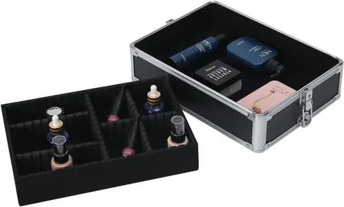 Miniatura 6 de Karl home estuche de maquillaje 4 en 1, carro de cosméticos rodante, organizador de viaje de gran capacidad con llave, ruedas giratorias 360°