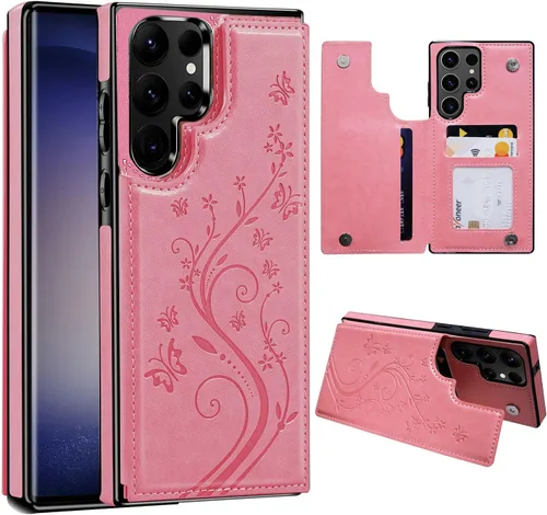Miniatura 18 de Korecase Funda tipo cartera para Samsung Galaxy S23 con tarjetero, funda clásica de piel con función atril, doble hebilla magnética a prueba