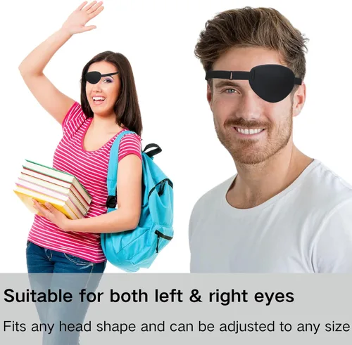 Miniatura 4 de 2 parches de ojos negros para adultos y niños, parche para ojos izquierdo o derecho, parche plano ajustable para debajo de los anteojos, disfraz