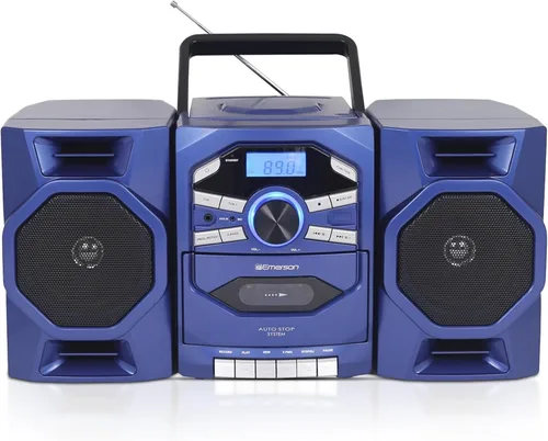 Miniatura 13 de Emerson Reproductor de CD portátil Boombox con reproductor de cassette, grabadora de cinta, radio AM/FM, entrada AUX, altavoces desmontables