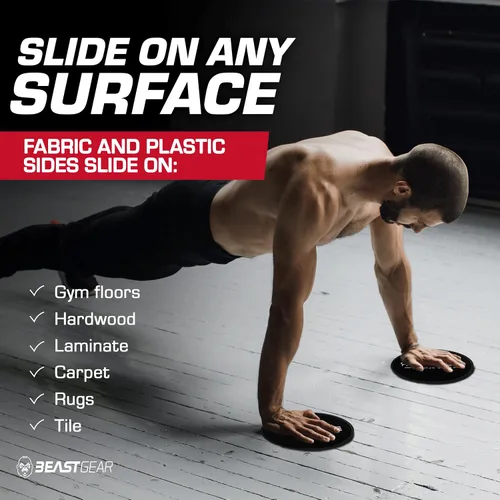 Miniatura 9 de Deslizadores Core de Beast Gear – Discos deslizantes de doble cara para ejercicios abdominales – Alfombras y suelos duros