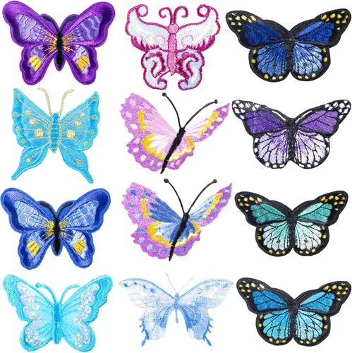 12 parches de mariposa para coser, parches bordados de mariposa PAGOW para planchar, parches bordados para coser con plancha, parches de costura