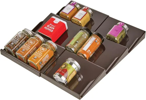 Miniatura 7 de mDesign - Estante de especias de plástico ajustable y expandible, organizador de cajón para gabinetes de cocina, 3 niveles inclinados para ajo, sal