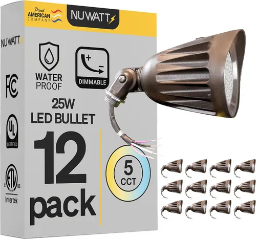 Miniatura 9 de NUWATT Luces de Foco Bullet de 25W para Exteriores, Luz LED de Paisaje Exterior, 3500 LM Iluminación Exterior Brillante para Patio, 30K/40K/50K