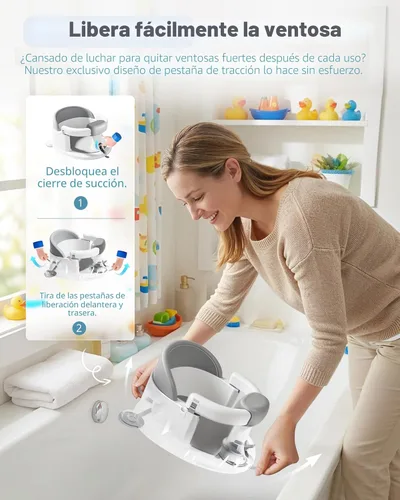 Miniatura 6 de Asiento de baño para bebés: silla de bañera antideslizante con ventosas, soporte de baño seguro y cómodo para bebés, ideal para sentarse, fácil