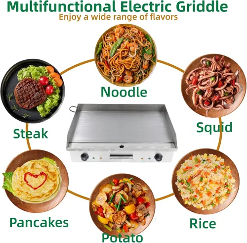 Miniatura 2 de Plancha eléctrica antiadherente de 4400 W, parrilla termostática de doble control de 572 °F/572.0 °F con disyuntor de sobrecarga, parrilla