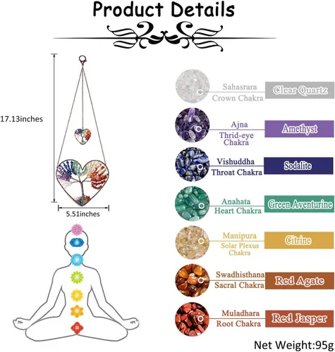 Miniatura 5 de PESOENTH Árbol de la vida de cristal de chakras para colgar en la pared, regalos para mujeres, bohemios 7 cristales curativos de chakras, piedras