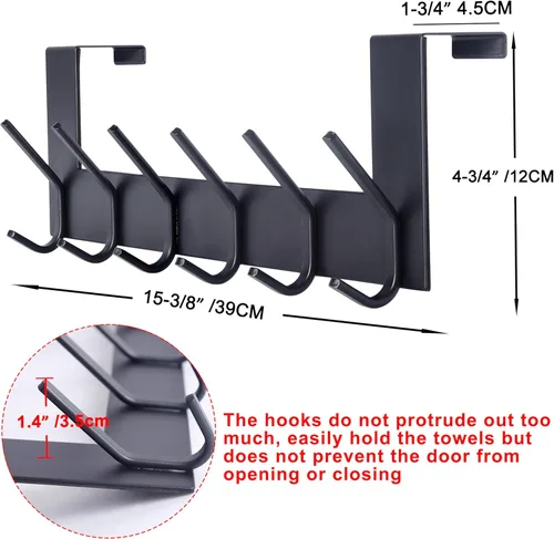 Miniatura 4 de SKOLOO Gancho para Puerta – para puertas de hasta 1-3/4 pulgadas de grosor, Negro, No Requiere Montaje, Acero Inoxidable, Perchero de Puerta
