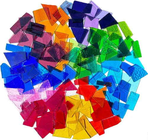 Coloridos restos de vitrales, mosaico de vidrio transparente para manualidades a granel, hojas de vitrales irregulares, paquete de valor de 35 onzas