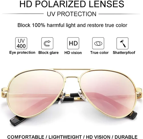 Miniatura 4 de Gleyemor Lentes de sol polarizados estilo aviador para niños y niñas, jóvenes, adolescentes, dos tamaños de 1.969 in y 2.047 in