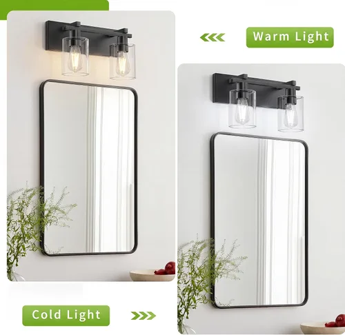 Miniatura 4 de Bathroom Light Fixtures Over Mirror, 2-Light Modern Matte Black Bathroom Vanity Light, Wall Lights with Clear Glass Shade, Living Room, Bedroom