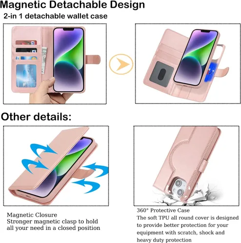 Miniatura 7 de Havaya Funda para iPhone 14 y 13 (6.1) compatible con cartera MagSafe con tarjetero - Funda magnética desmontable 2 en 1 - Ranuras para tarjetas