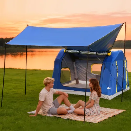 3-4 Person 3 in 1 Inflatable Tent, 60s Setup PU3000, 4-Season Waterproof Camping Tent with Electric Pump, All Weather Tent for Romantic Dates,
