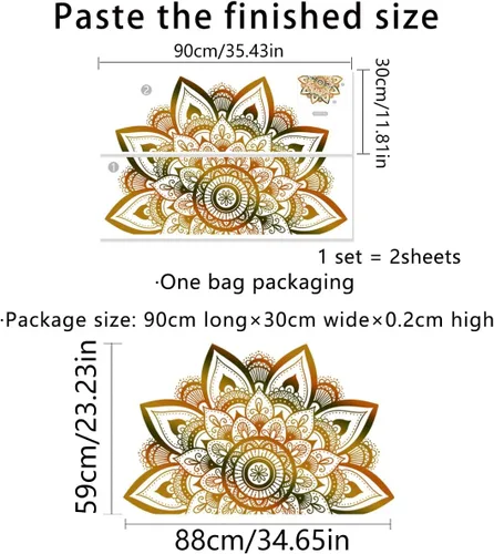 Miniatura 4 de Runtoo Calcomanía de pared con diseño de mandala grande, diseño de flores bohemias, para sala de estar, dormitorio, cabecero, yoga, decoración