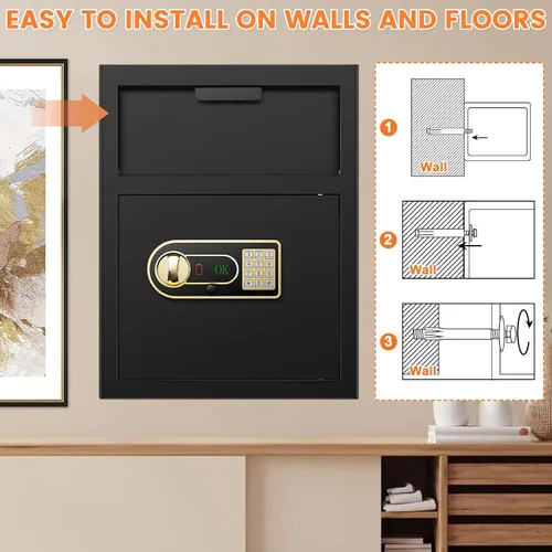 Miniatura 8 de Caja fuerte de depósito de 2.8 pies cúbicos para negocios, cajas fuertes antirrobo con ranura de depósito para dinero con cerradura de combinación