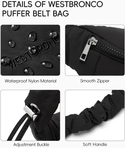 Miniatura 11 de WESTBRONCO Riñoneras para mujeres y hombres, bolsa para cinturón con bolsillos con cremallera, riñoneras modernas, bolsas cruzadas ligeras de 1