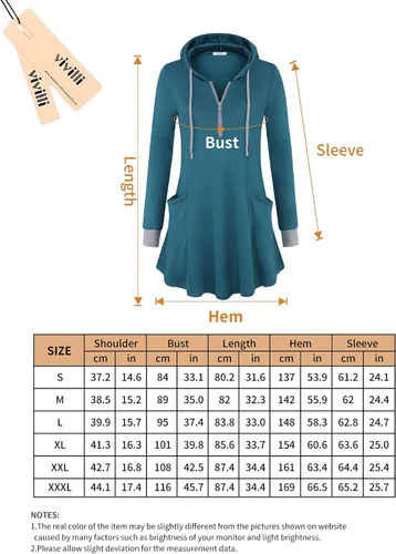 Miniatura 5 de Vivilli - Sudaderas largas tipo túnica con capucha y cremallera, de manga larga, delgadas