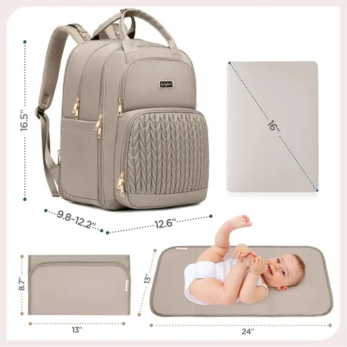 Miniatura 6 de Mochila para pañales Qualyphant - Bolsa de pañales extra grande para dos niños gemelos (expandible 30-38L) - Mochila de viaje para bebé con marrón