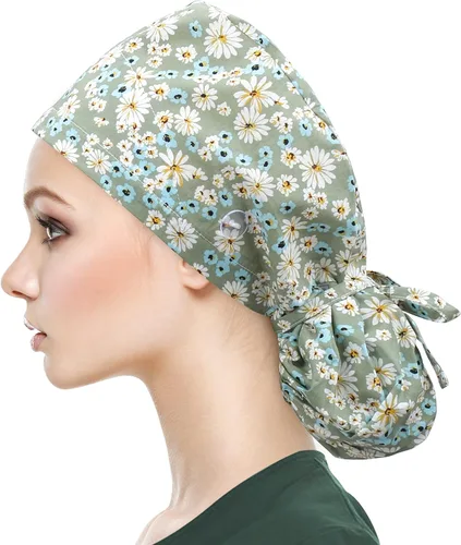 QBA Gorra de trabajo ajustable con botón, gorro forrado de satén, gorro de trabajo de algodón, banda elástica para atar en la espalda, unisex Pt