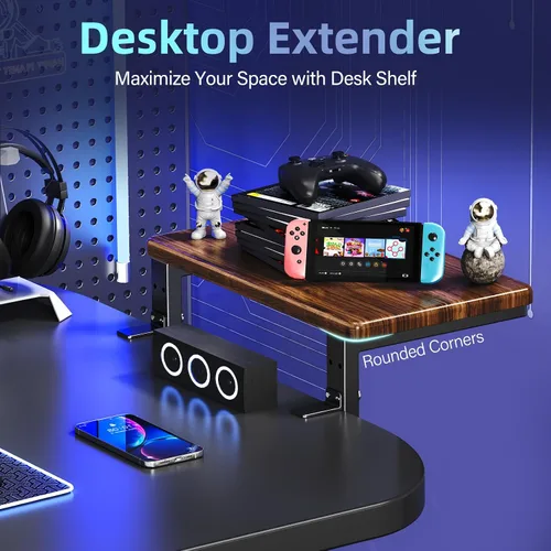 Miniatura 5 de Extensión de escritorio 3 en 1 con abrazadera y estante para monitor, organizador de escritorio de 16.5 pulgadas, altura ajustable, organizador