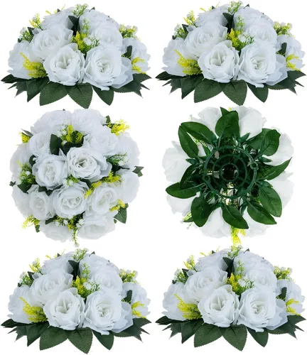Miniatura 50 de BLOSMON Bolas de flores, centros de mesa de rosas de boda: 2 piezas de flores falsas carmesí decoración de bolas de besos Arreglos florales