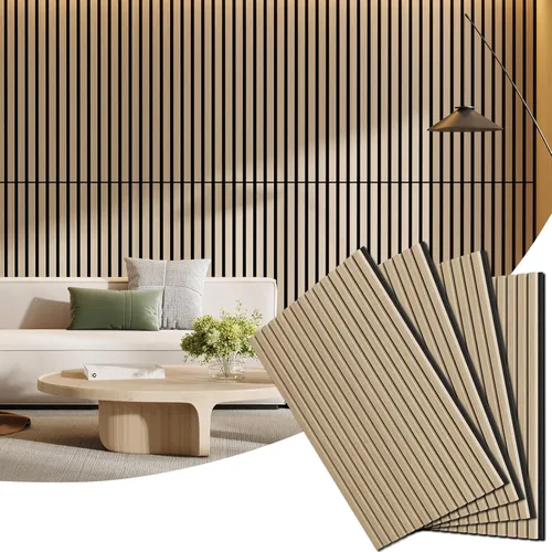 Miniatura 22 de Paquete de 4 paneles de madera para pared, 94.4 x 12.8 pulgadas, paneles de pared de listones de madera acústica para decoración de interiores