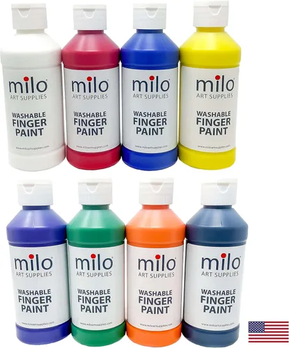 Miniatura 3 de milo Juego de pintura de dedos lavable para niños, 8 colores, botellas de 8 onzas, seguras y no tóxicas, fabricadas en los Estados Unidos, pinturas