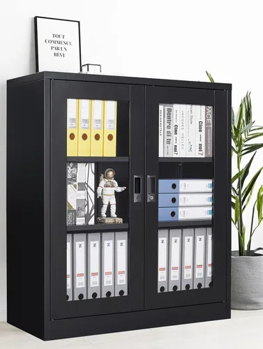 Miniatura 8 de Armario de almacenamiento de metal negro SISESOL con puertas y estantes, armario de exhibición con cerradura de 36 pulgadas con puertas de acrílico