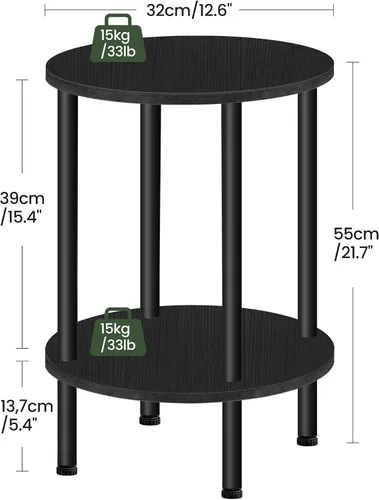 Miniatura 3 de CHOEZON Mesa auxiliar redonda, mesa auxiliar de 2 niveles, mesita de noche redonda pequeña con tubo de metal resistente, mesa auxiliar circular Negro