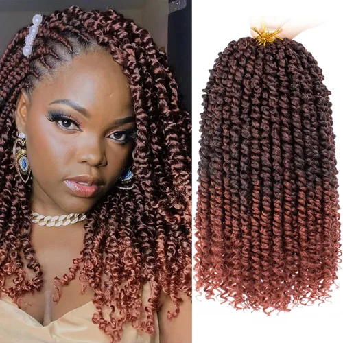 Miniatura 13 de Leeven Paquete de 8 paquetes de cabello de ganchillo pret wisted Passion Twist de 10 pulgadas, color negro natural, extensiones de cabello corto