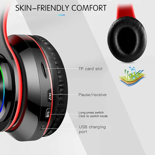 Miniatura 5 de Auriculares Bluetooth sobre la oreja, auriculares con luces LED y micrófono incorporado, ligeros, Bluetooth 5.0, auriculares HiFi estéreo
