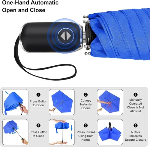 Miniatura 112 de LEAGERA Paraguas de viaje compacto para bolso, mango plano, impermeable para lluvia ligera