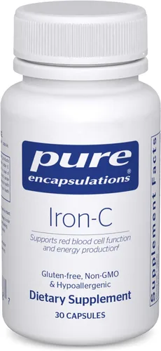 Pure Encapsulations Iron-C - 15 mg - 175 mg de vitamina C - Soporte para glóbulos rojos* - Producción de energía - Píldora de hierro altamente