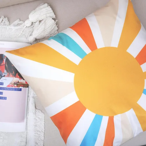 Miniatura 4 de Bonhause Juego de 4 fundas de almohada de arte abstracto bohemio de 18 x 18 pulgadas, diseño de arcoíris, sol, montaña, verano, fundas decorativas