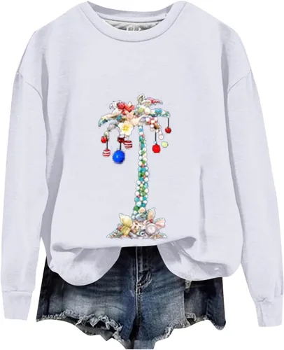 PVTOSD Suéter de Navidad para mujer, estilo casual, estampado de moda, manga larga, cuello redondo, camisas, S-3XL