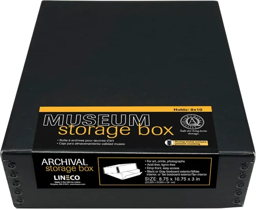 Miniatura 5 de Lineco, Caja de almacenamiento de archivos de museo de 8 x 10, diseño frontal con borde de metal, sin ácidos, protector para fotos, documentos, Negro