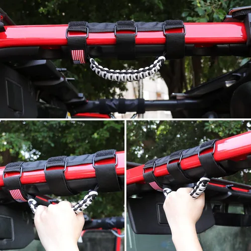 Miniatura 6 de sukemichi Manijas de agarre de la barra de rodillo para accesorios de Jeep Wrangler TJ JK JL Gladiator JT UTV ATV - Hebilla de metal de Blanco