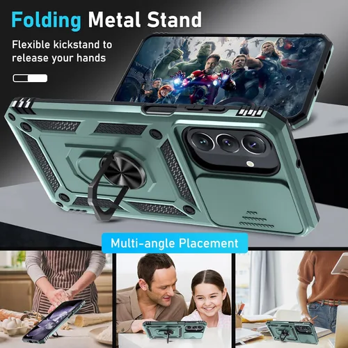 Miniatura 2 de Janmitta Funda compatible con Samsung Galaxy A26 5G, funda integrada para lente de cámara deslizante + protector de pantalla + soporte de anillo