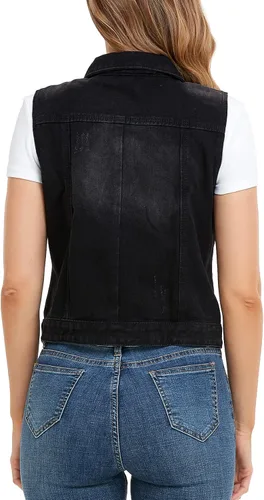 Miniatura 48 de Xeoxarel Chaleco de mezclilla para mujer, chaqueta vaquera sin mangas (XS-XXL)