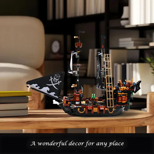 Miniatura 7 de Mini kit de construcción de barco pirata de 1328 piezas, bloques creativos del Caribe Adventure Kits de construcción, regalo perfecto