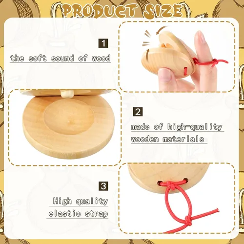 Miniatura 3 de Boao 24 castañuelas instrumento musical de madera mano dedo aplauso tablero educativo percusión DIY instrumentos musicales castañuelas ritmo