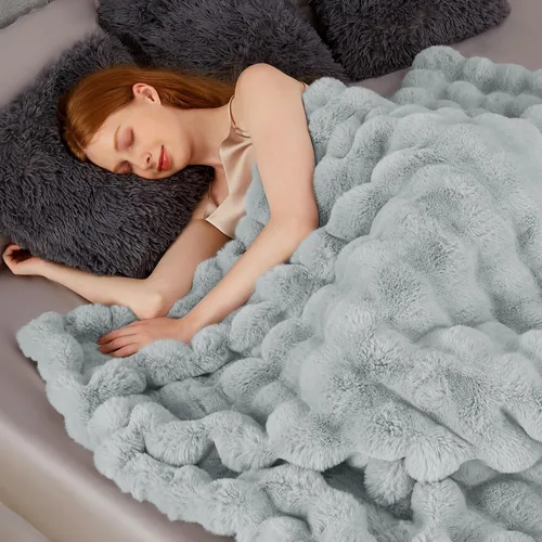 Miniatura 2 de Touchat Manta de Tiro de Piel de Conejo Sintética de Lujo 1000GSM, Mantas Grises Súper Pesadas Cálidas y Acogedoras para Sofá Cama Sofá, Manta