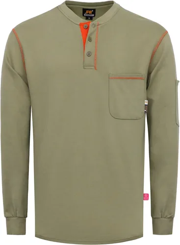 Miniatura 91 de KONRECO Camisas FR para hombre resistentes al fuego/ignífugo CAT2 7oz algodón dos tonos y camisa Henley