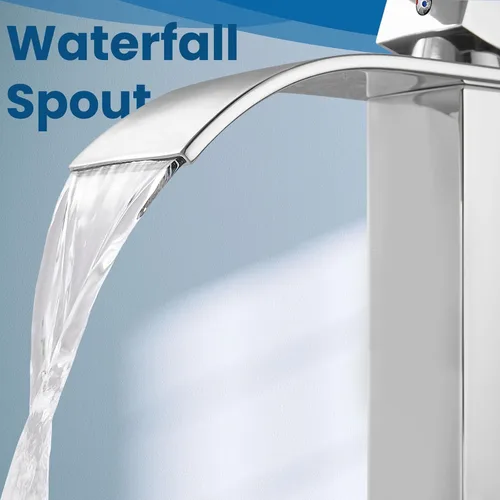 Miniatura 8 de Airuida Grifo de Baño con Acabado Cromado Pulido Boquilla de Cascada Mango Único Agujero Único Grifo de Lavabo de Baño 1 o 3 Agujeros Grifo de cromo