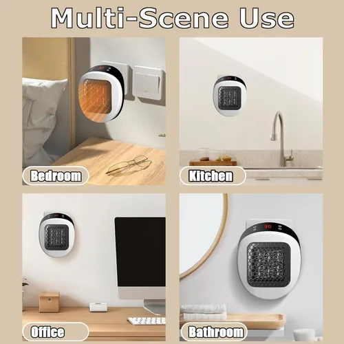 Miniatura 5 de Calentador de espacio portátil enchufable, 600 W, calentador de pared pequeño para uso en interiores, control remoto, temporizador de 12 horas, modo