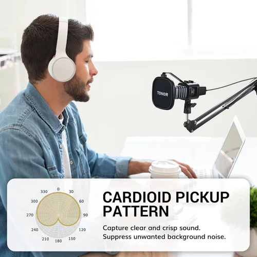 Miniatura 4 de TONOR TC30+ - Kit de micrófono USB, grabación de podcasts para PC, condensador cardioide, juego de micrófono para computadora, juegos, transmisión