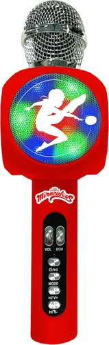 Miniatura 2 de LEXiBOOK Micrófono inalámbrico milagroso con altavoz y luces, Bluetooth, función de cambio de voz, efectos de luz, puerto micro SD, USB, plata/rojo